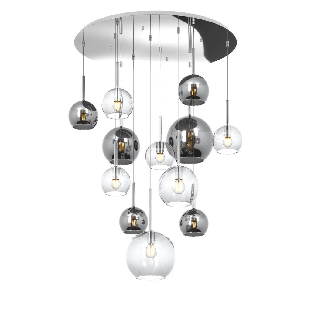 Lampadario Contemporaneo Future Metallo Cromo Vetro Mix Trasp-Cromo 12 Luci E27
