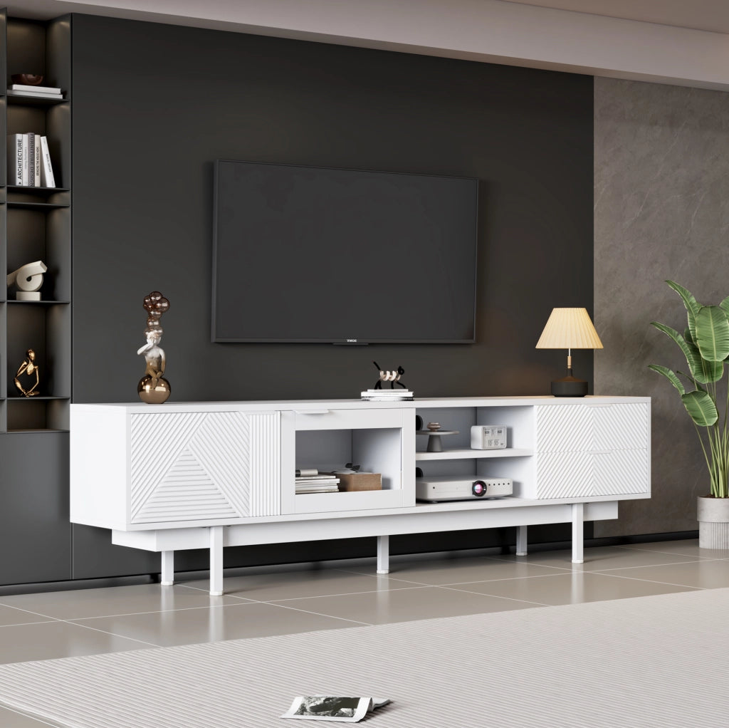 Mobile TV moderno 200 x 40 x 50,5 cm bianco con 2 porte e 2 cassetti, per TV fino a 80"