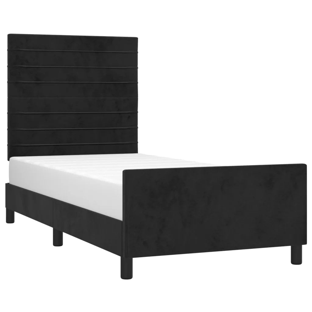 Letto singolo | Letto per adulti | Giroletto con Testiera Nero 80x200 cm in Velluto