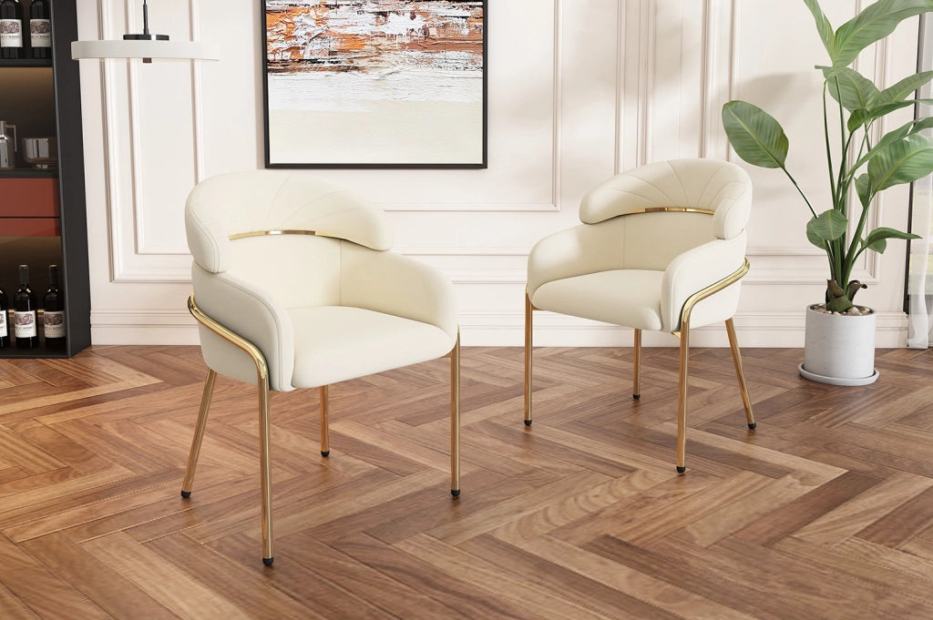 Sedia da pranzo singola in velluto beige con struttura in metallo, design moderno per soggiorno e camera da letto