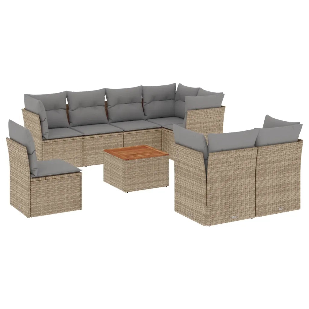 Set Divano da Giardino 9 pz con Cuscini Beige in Polyrattan 3223742