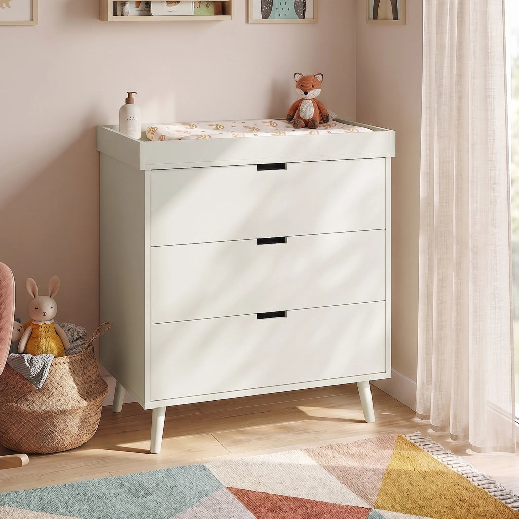 Cassettiera con Piano Fasciatoio Rimovibile 92 x 84 x 50 cm - Beige [en.casa]