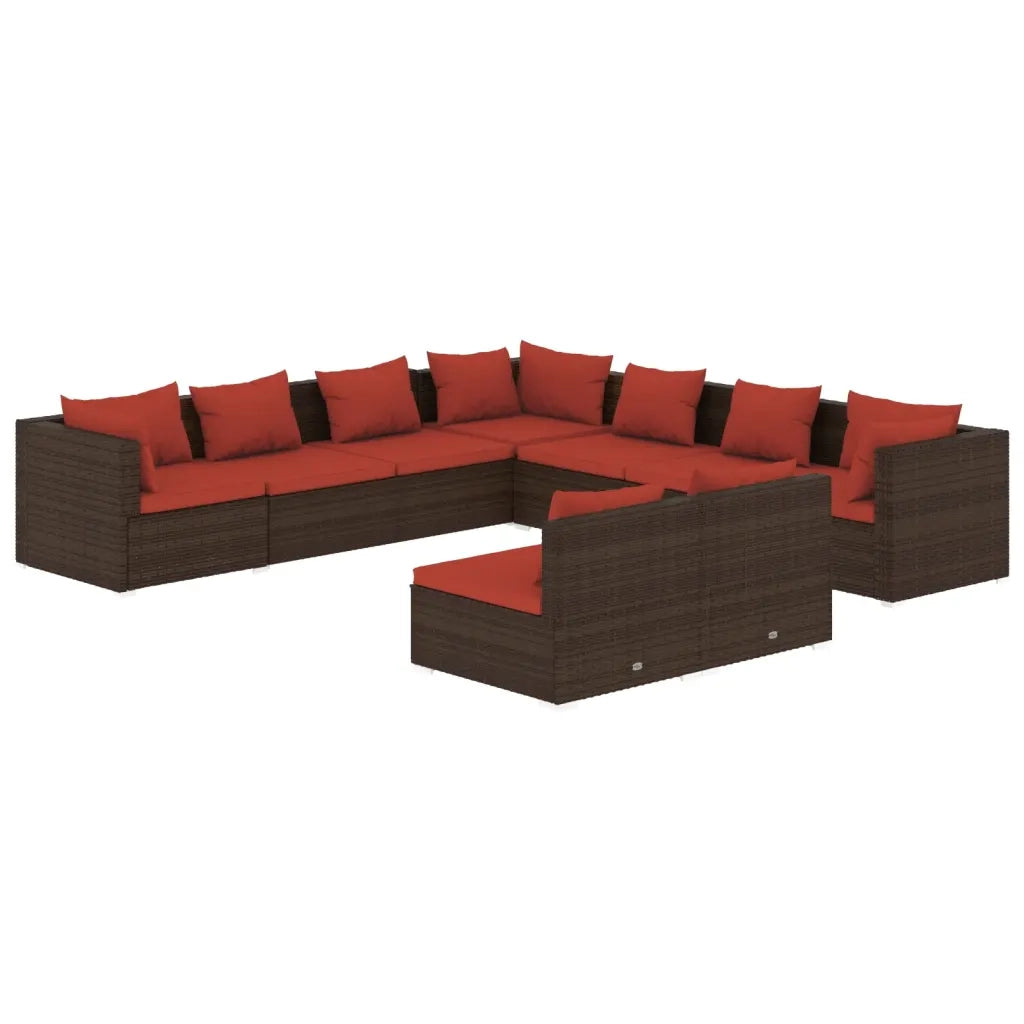 Set Divani da Giardino 9 pz con Cuscini in Polyrattan Marrone