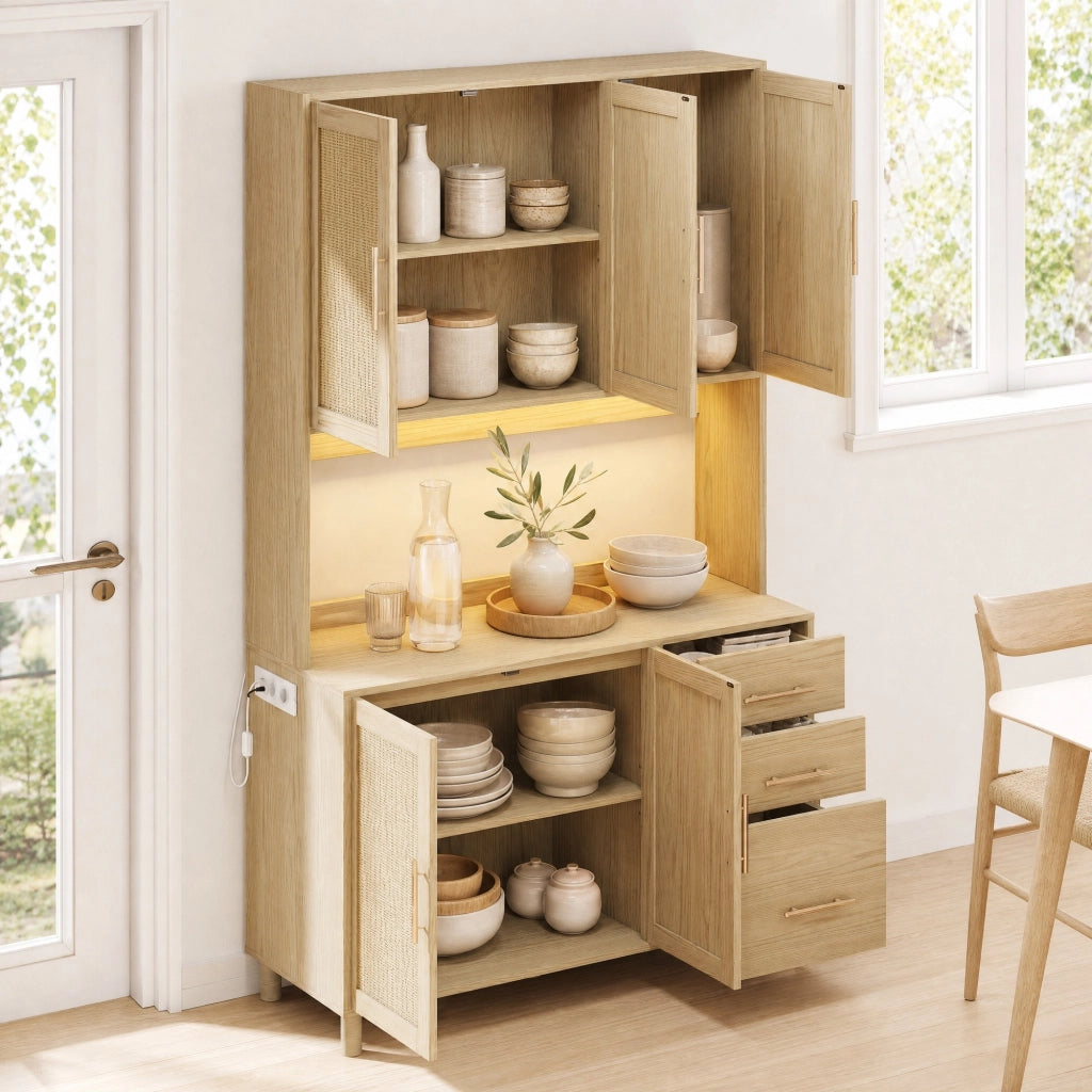 Madia da cucina in MDF con LED multicolore; prese; cassetti e ripiani regolabili
