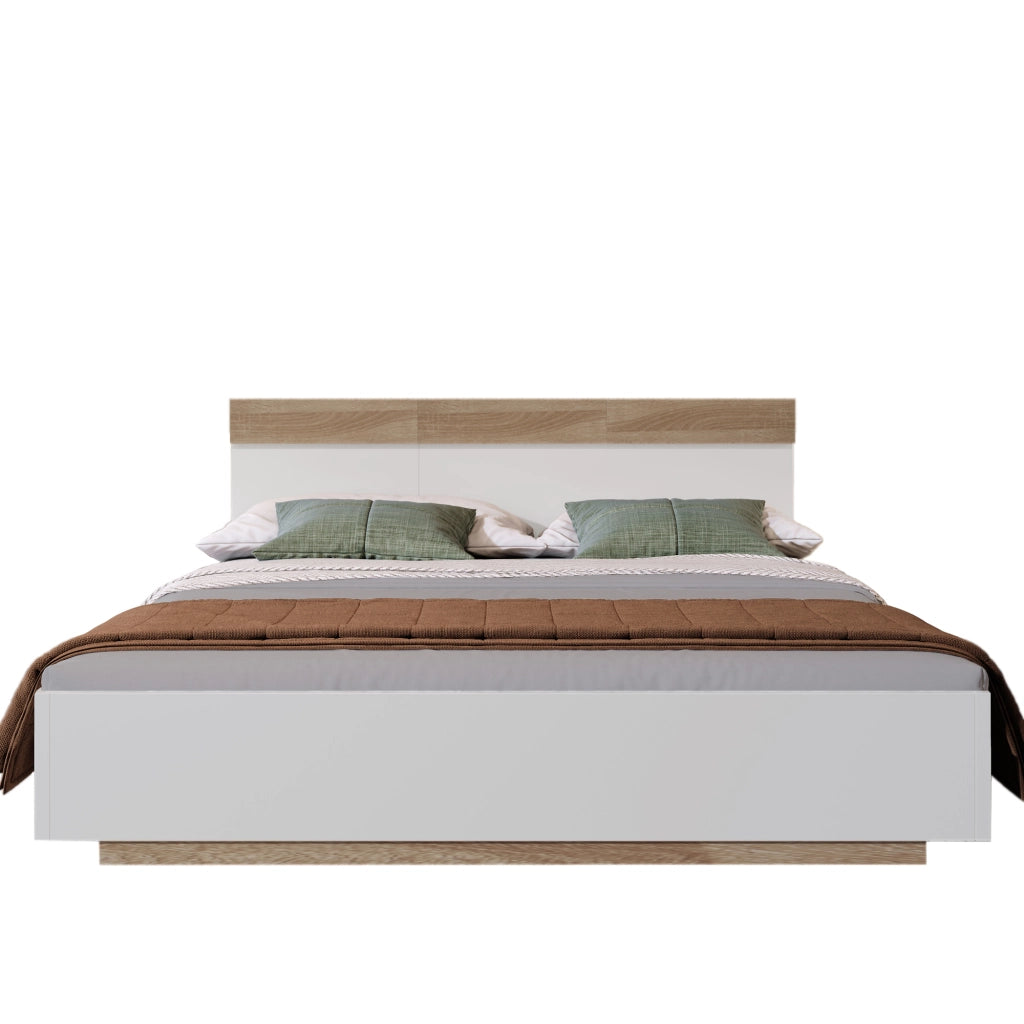 Letto matrimoniale 180 × 200 cm con rete a doghe e testiera in legno bianco e rovere Sonoma sospeso