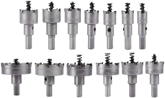 Set di punte per fori in metallo con 13 pezzi - Set di punte per fori in metallo con punte in acciaio duro - Set di punte TCT per fori in metallo - Set di punte per fori in metallo con diametri 16, 18, 20, 22 mm