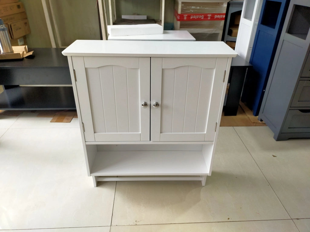 Mobiletto bagno bianco da parete con portasciugamani, 2 ripiani regolabili, 56,8x19x70 cm