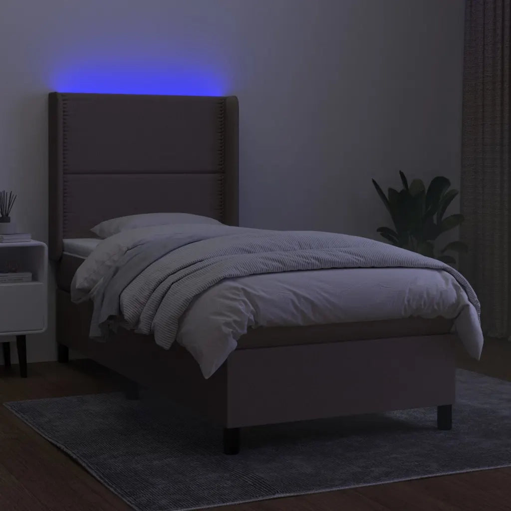 Letto a Molle con Materasso e LED Tortora 90x190 cm in Tessuto 3138201