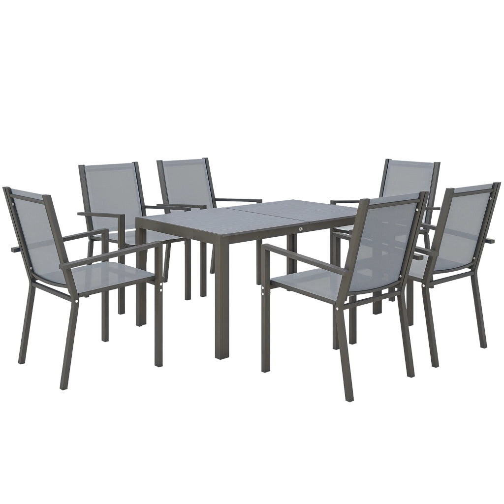 Set tavolo da pranzo giardino 6 persone ¨C Xylo ¨C sedie impilabili telaio acciaio grigio