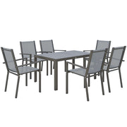 Set tavolo da pranzo giardino 6 persone ¨C Xylo ¨C sedie impilabili telaio acciaio grigio
