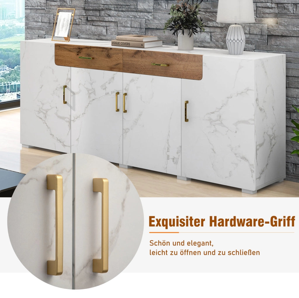 Credenza moderna bianca effetto marmo, 208 x 39,5 x 80 cm