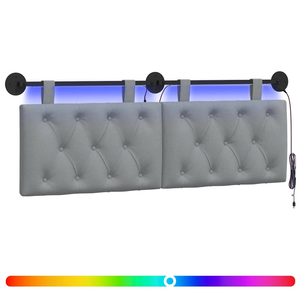 Testiera | Testata sospesa Con luce LED Grigio Chiaro Tessuto
