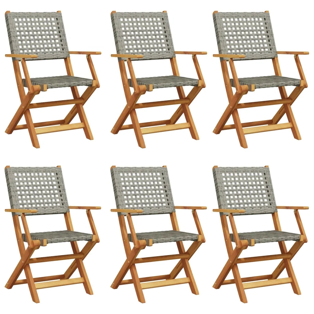 Sedie Giardino Pieghevoli 6 pz | Sedie da Esterno Grigie Polyrattan Legno Massello