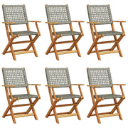 Sedie Giardino Pieghevoli 6 pz | Sedie da Esterno Grigie Polyrattan Legno Massello