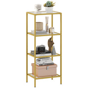 Scaffale a 4 Livelli in Metallo e Vetro Temperato, Mobiletto Salvaspazio per Casa, Design Moderno, Robusto, Color Oro, 40x30x96.5 cm
