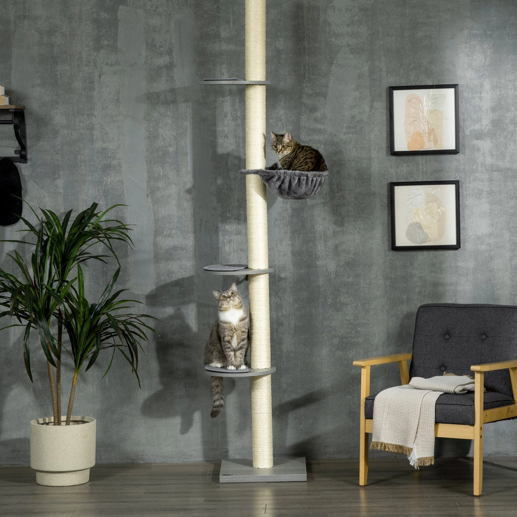 Tiragraffi per gatti 40x40x230-250 cm con asta di tensione; in poliestere grigio