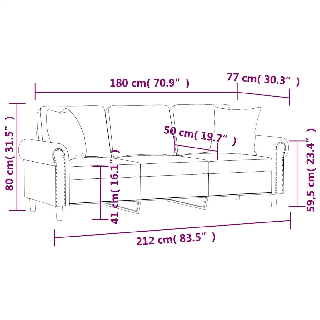 Divano a 3 Posti con Cuscini-Sofa 3 Posti con Cuscini Giallo 180 cm in Velluto 327604