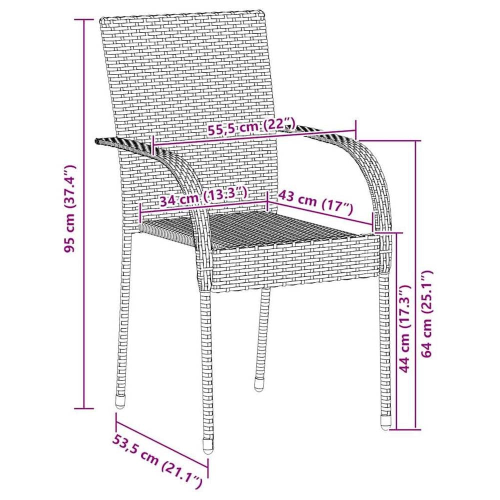 Stackable Garden Chairs, Set Of 2, Grey Poly Rattan