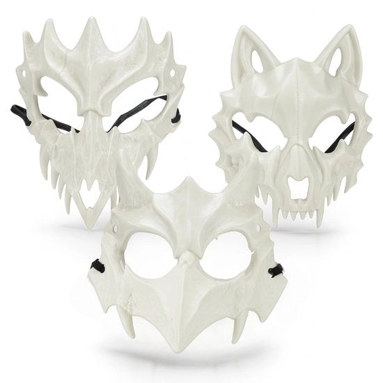 Set di maschere Halloween da 3 pezzi - Disegno orario - Costumi spaventosi - Leggeri - Stabili - Dimensioni 17,5 x 14 x 8 cm - Maschere da travestimento
