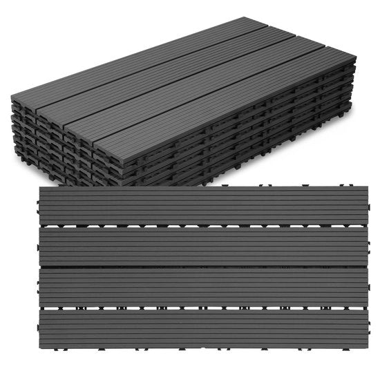 48x Pannelli Terrasteggiabili Pannelli 30x60 cm, piastrelle composite resistenti per terrazza Grigio Fumo
