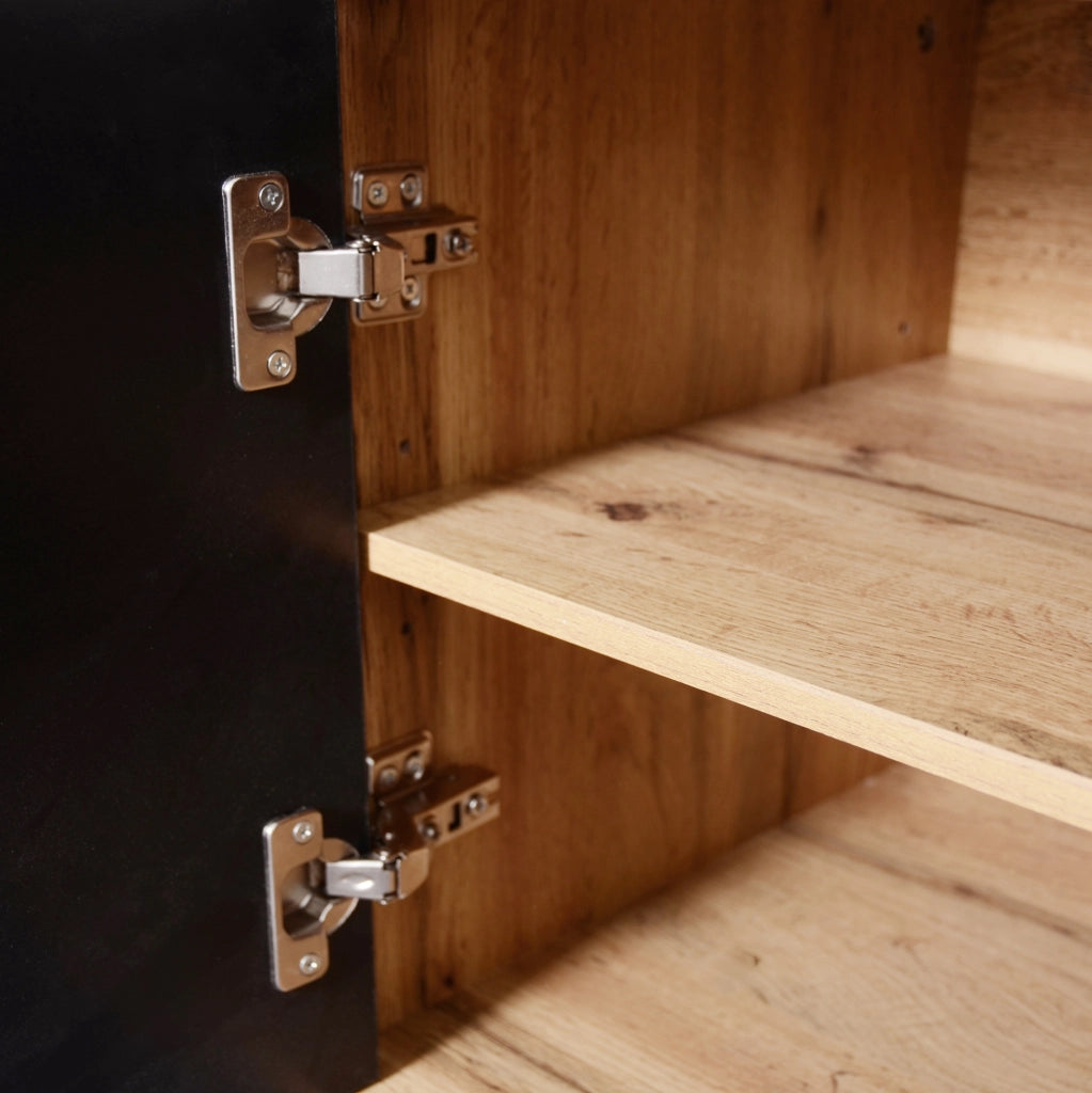 Set ingresso con appendiabiti, specchio, scarpiera, panca e ripiano superiore in legno e nero, 105x40x191,5 cm