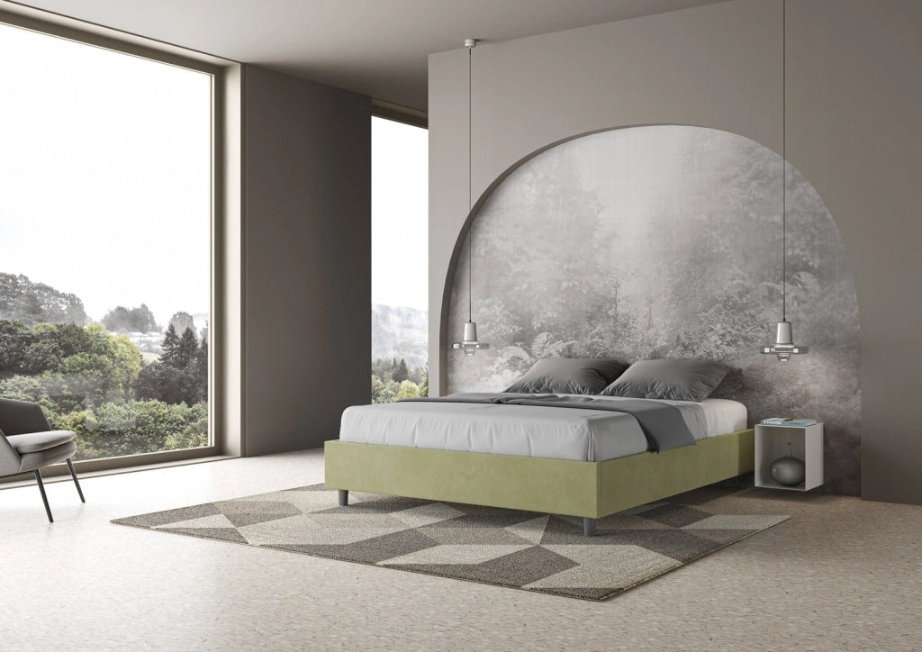 Letto Matrimoniale Large Sommier 170x200 cm con Rete e Contenitore Azelia Tè Verde