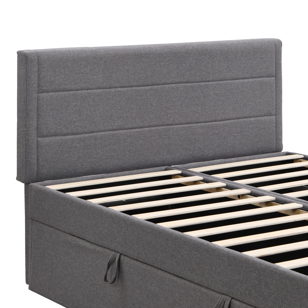 OKWISH Letto Contenitore 140×200 cm, Letto Matrimoniale con Contenitore, Apertura Bilaterale e Ampio Spazio, senza Materasso, in Legno, Grigio