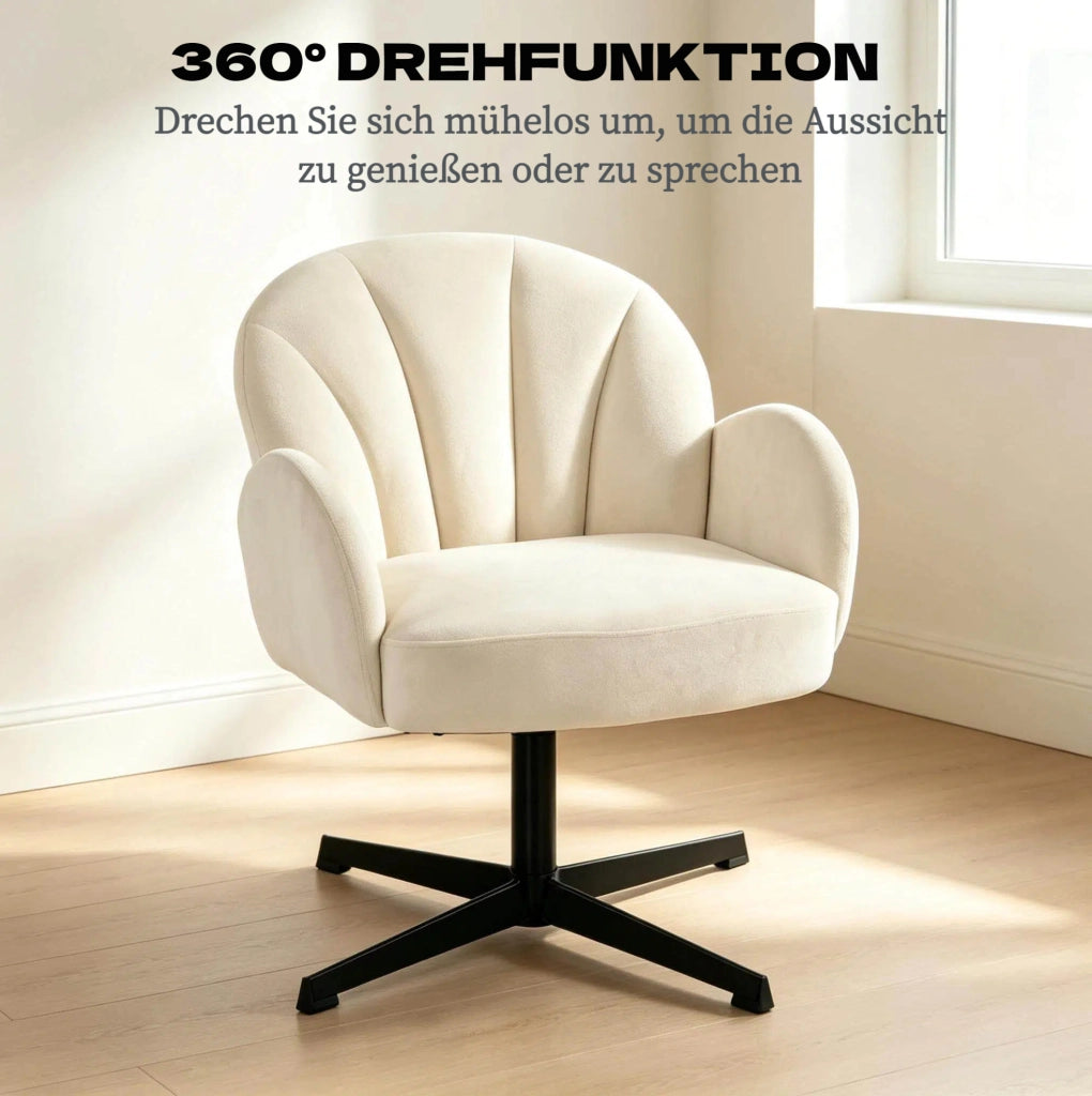 Poltrona girevole 360° in velluto beige e nero