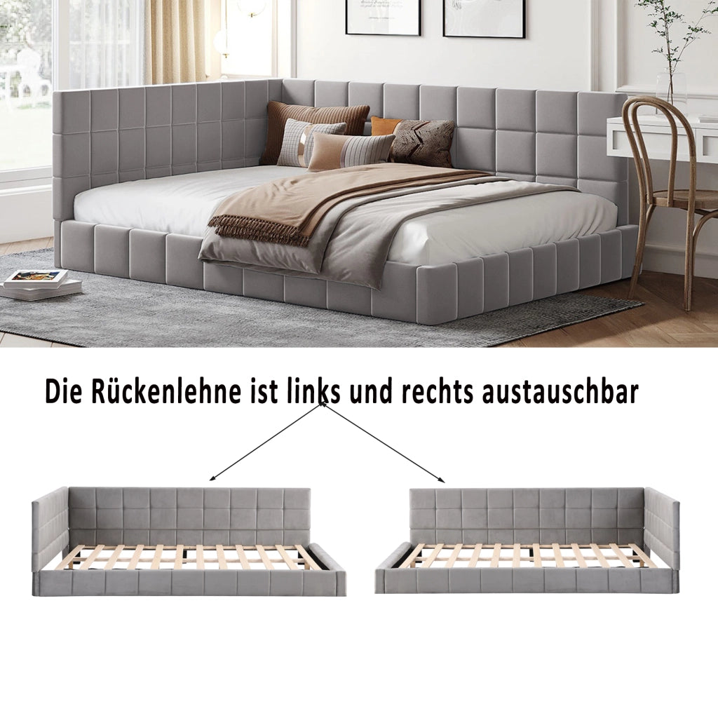 Letto divano 140 × 200 cm 2 posti con schienale reversibile; senza materasso; imbottito in velluto grigio