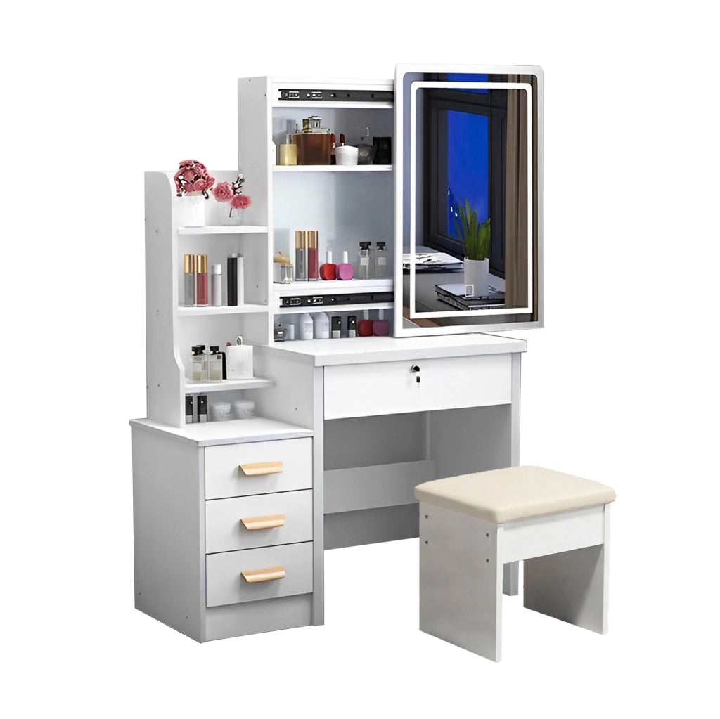 Tavolo da trucco con specchio LED in MDF bianco