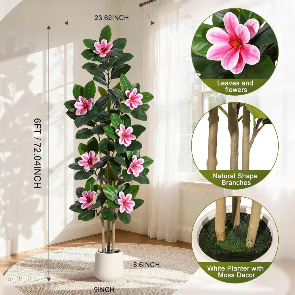 Ficus Artificiale 182 cm con Tronchi Multipli Foglie Real Touch e Vaso