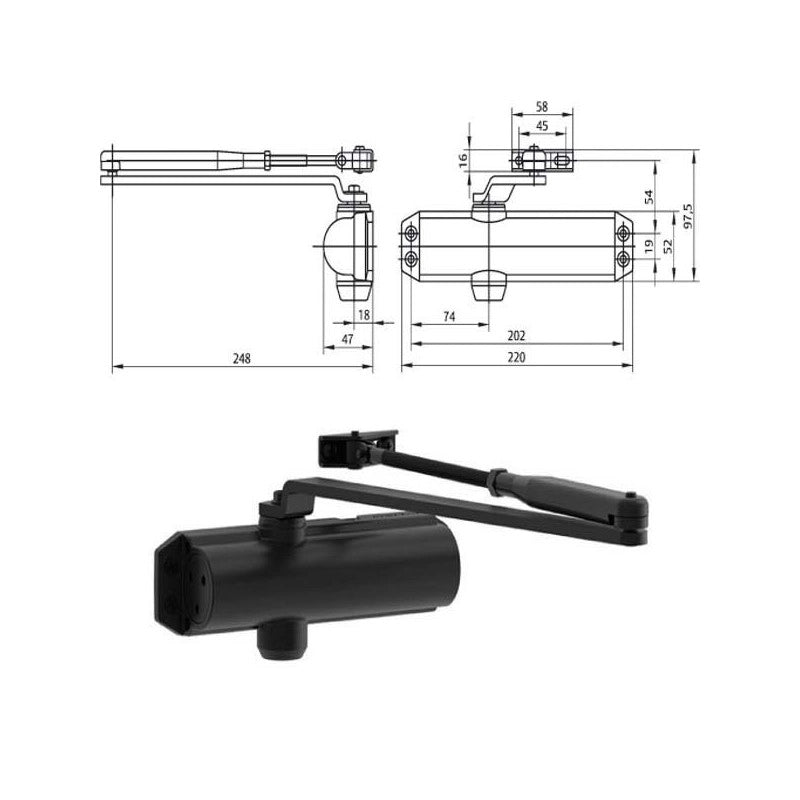 Chiudiporta Aerodinamico Nero Dc120-0 Mab