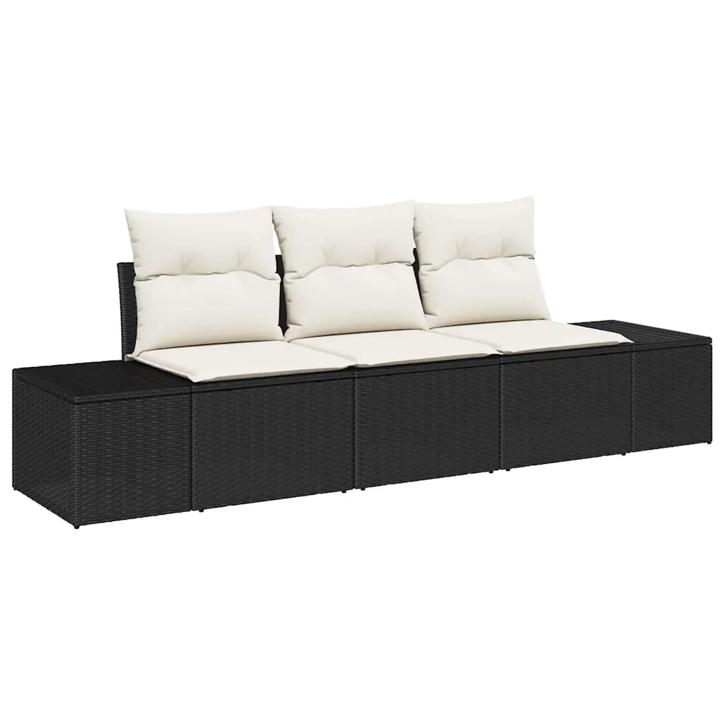 Set Divano da Giardino 3 pz | Set Salotto da Giardino Nero e Crema polyrattan