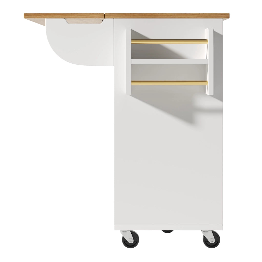 Isola da cucina mobile bianca con piano pieghevole, cassetti e ripiani regolabili