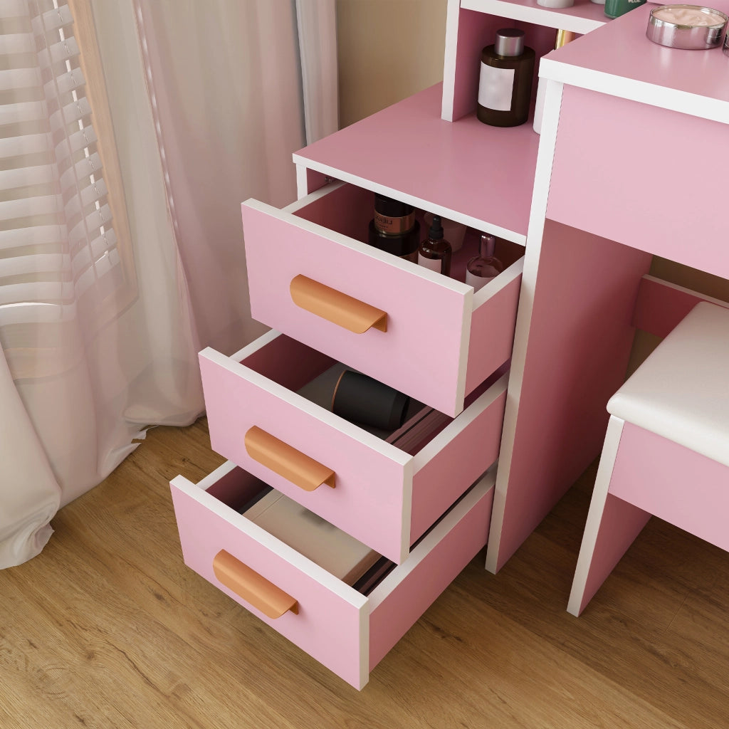 TOLETTA con Specchio LED e Sedia MDF Rosa