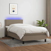 Letto a Molle con Materasso e LED Tortora 90x190 cm in Tessuto