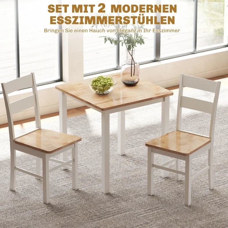 Set da 2 Sedie da Cucina in Legno di Caucciù con Schienale a Doghe Curvo, Bianco