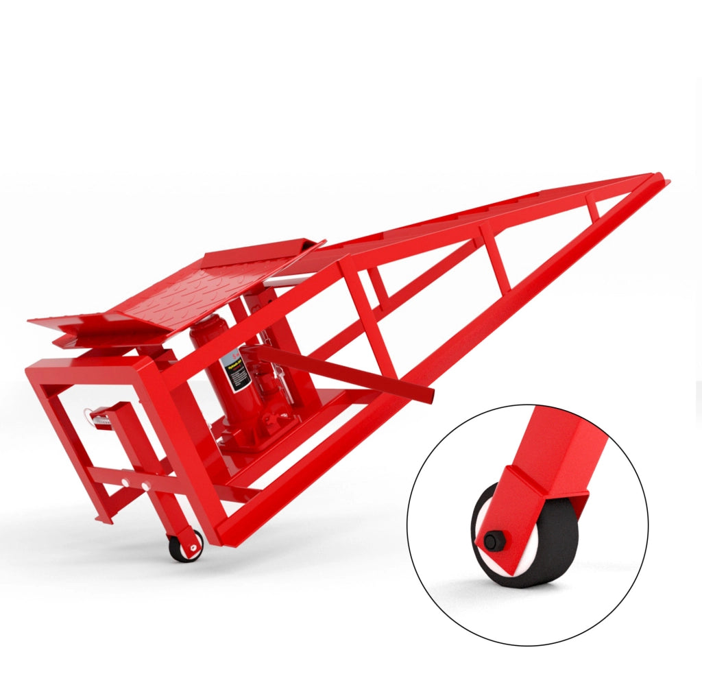 Rampe idrauliche per auto 114x36x32 cm rosse in ferro, 2 ruote retrattili