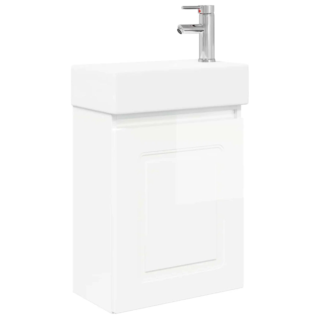Mobile Bagno | Armadio da bagno con rubinetto Bianco Lucido 45,5 x 22,5 x 84 cm