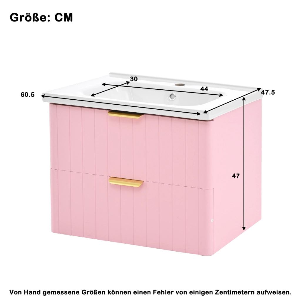 Mobiletto con lavabo in ceramica a due livelli in MDF rosa e bianco con maniglie in metallo 28.3 kg