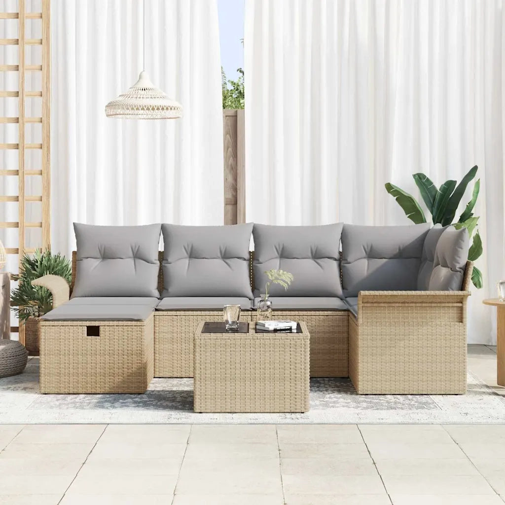 Set Divano da Giardino con cuscino 7 pcs Poly Rattan
