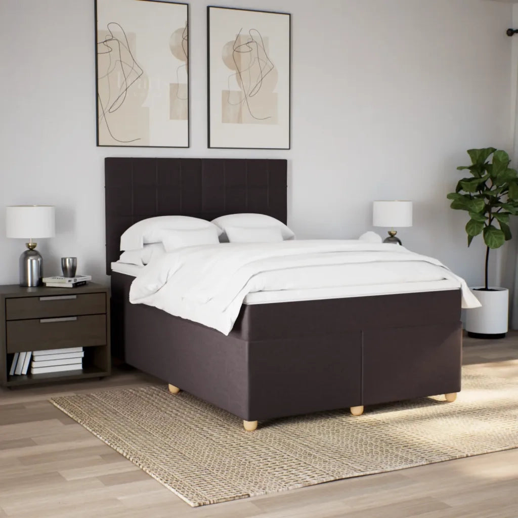 Giroletto a Molle con Materasso Marrone Scuro 140x200cm Tessuto