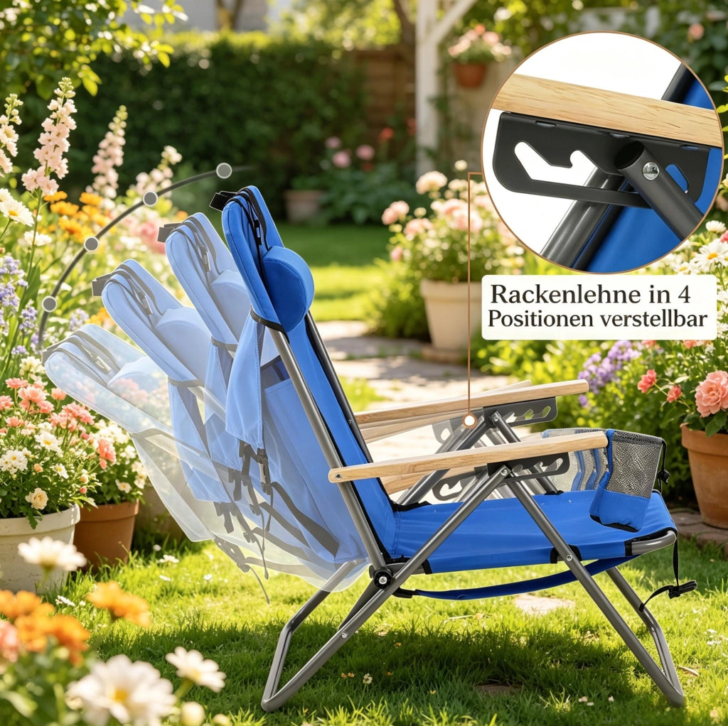 Sedia da Giardino Pieghevole con Schienale Regolabile in 4 Posizioni, Tessuto Oxford 600D Blu