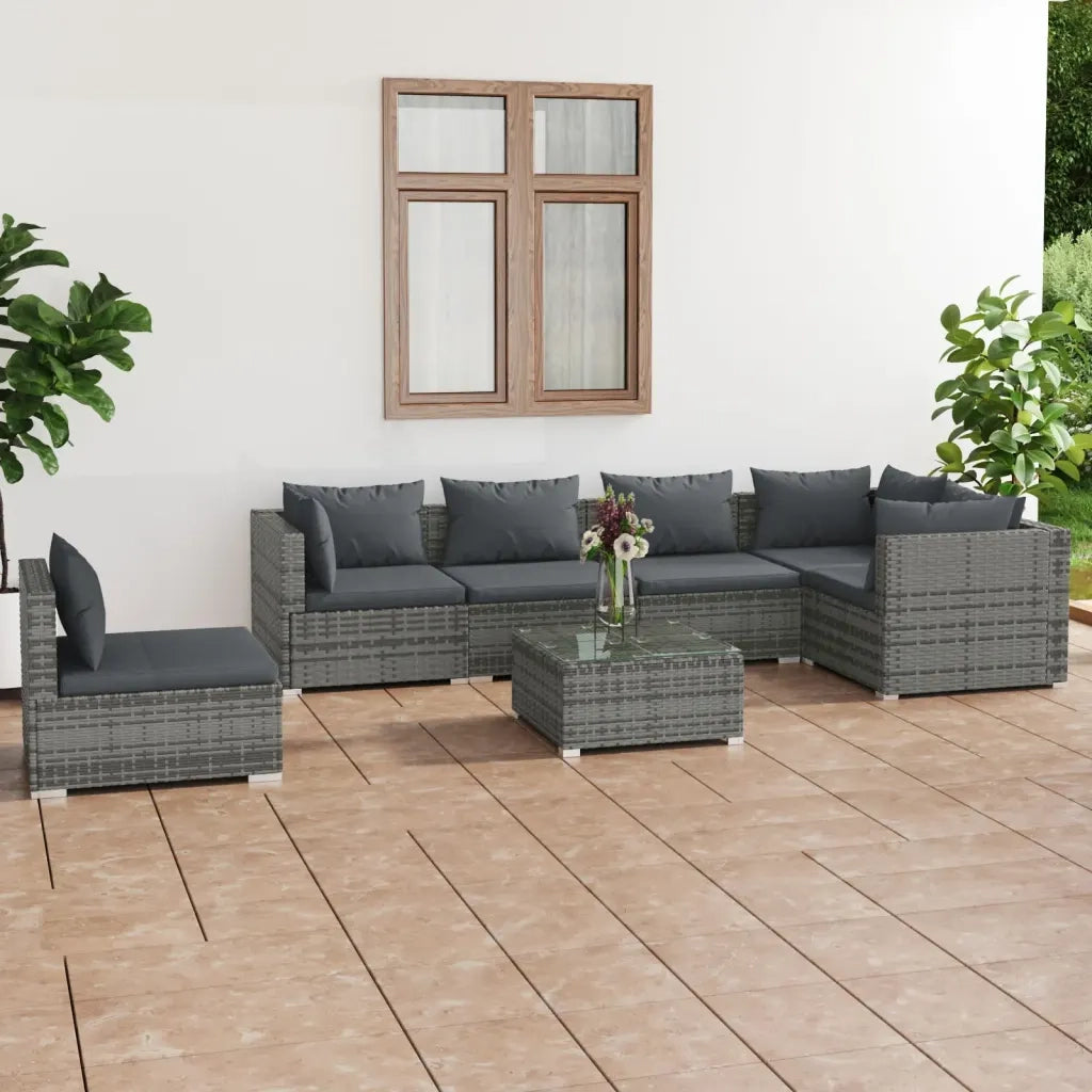 Set Divani da Giardino 7 pz con Cuscini in Polyrattan Grigio 3102333
