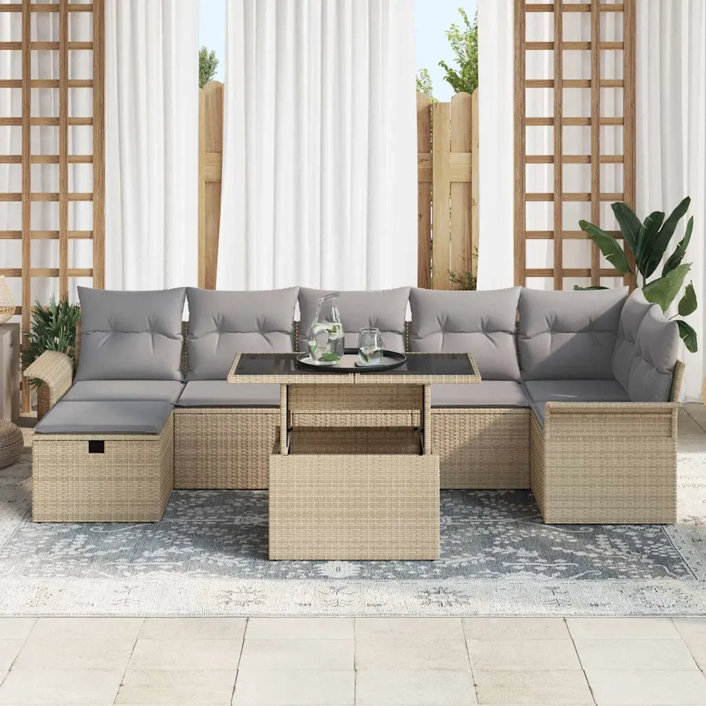 Set Divano da Giardino con cuscino 8 pcs Beige Poly Rattan