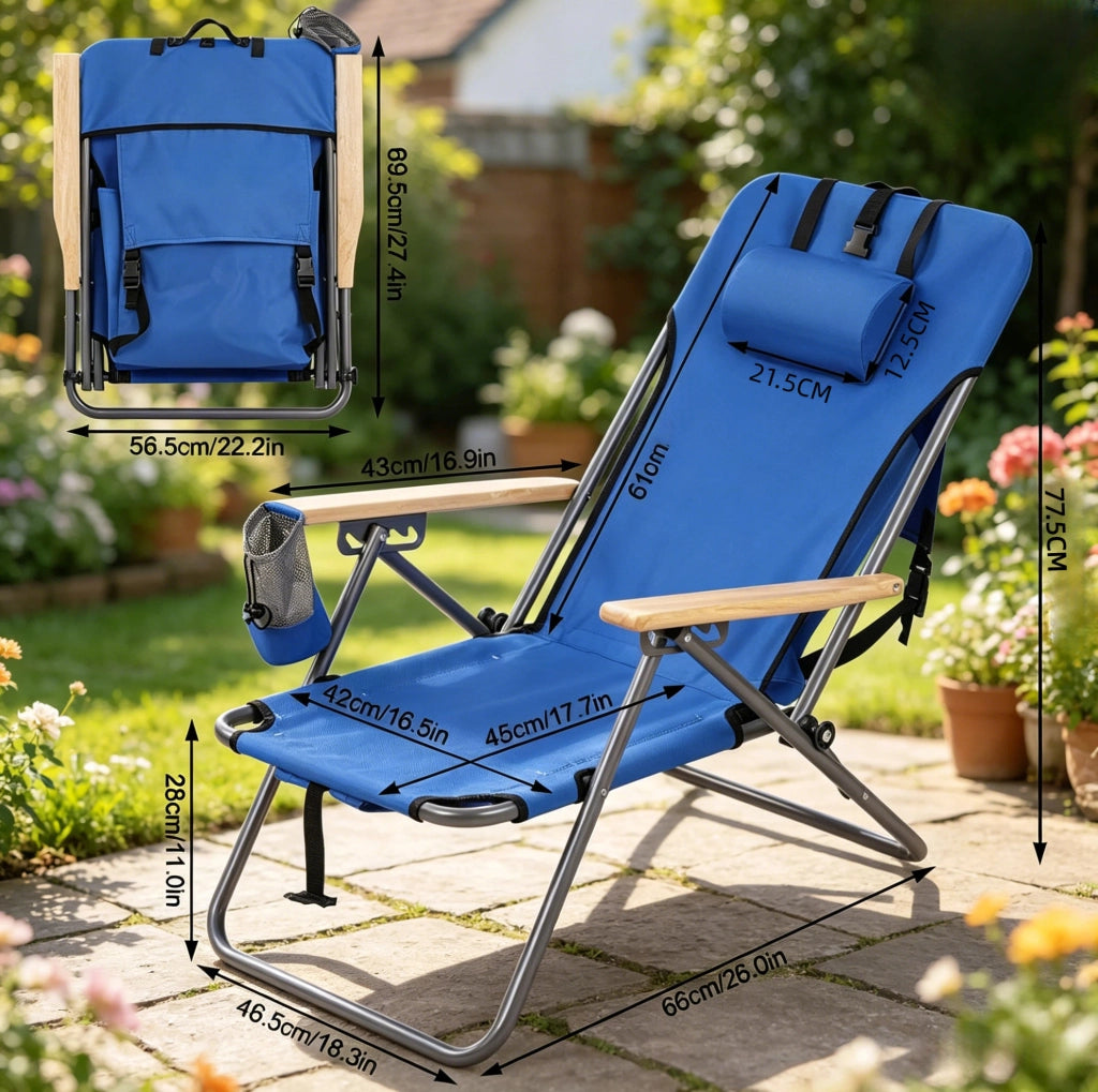 Sedia da Giardino Pieghevole con Schienale Regolabile in 4 Posizioni, Tessuto Oxford 600D Blu