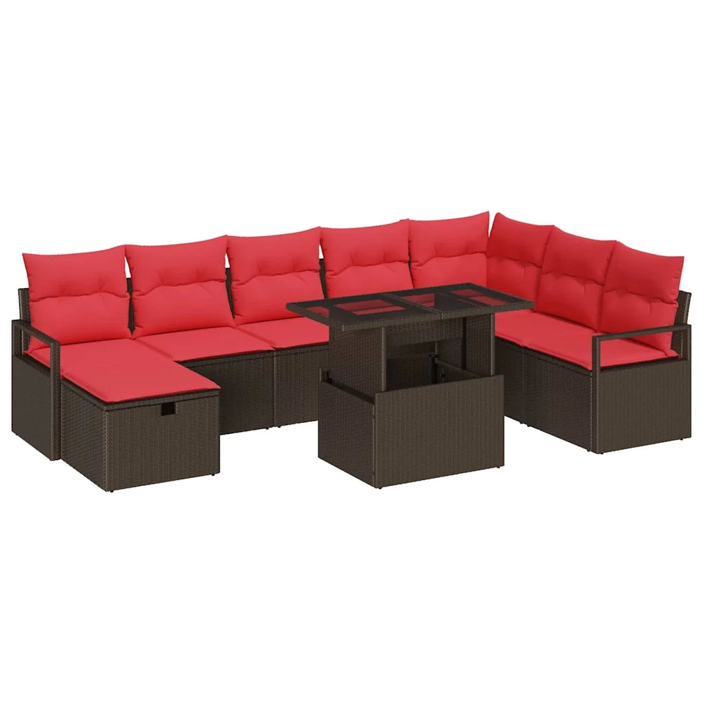 Set Divano da Giardino con cuscino 9 pcs Marrone Poly Rattan 3361153