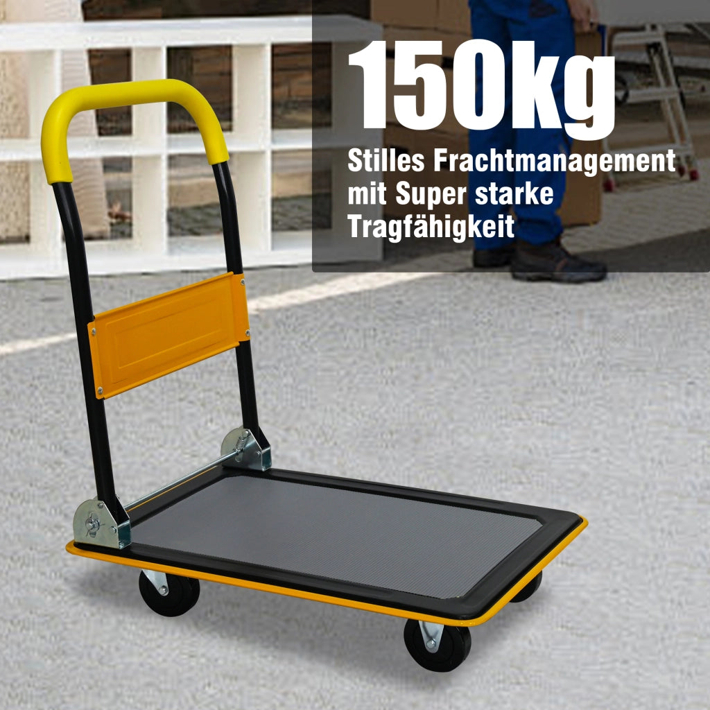 Carrello portapacchi pieghevole in acciaio giallo con ruote in poliuretano girevoli a 360° portata 150 kg