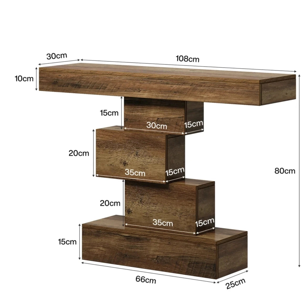 Tavolo consolle 108x30x80 cm con base geometrica effetto legno marrone chiaro HOMVRA