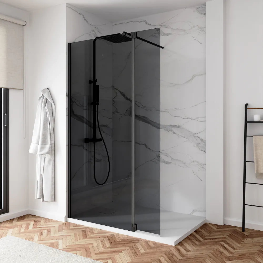 Doccia walk-in 60cm + anta 40cm vetro 8mm fumé profili neri | Keros